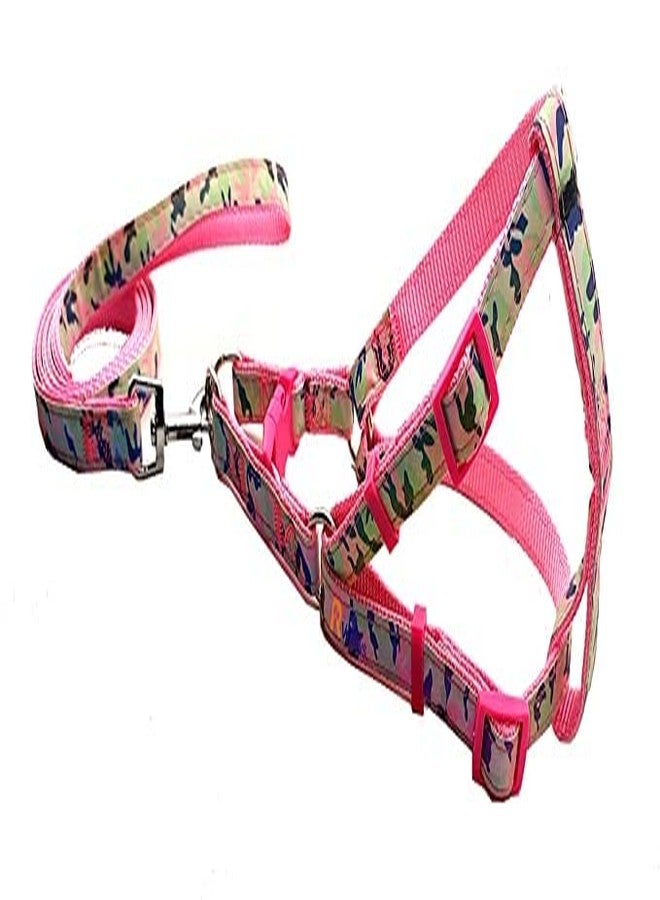 Pups&Pets Soft Adjustable Army Printed Nylon Padded Vest Harness and Long Handle Leash Ideal for Outdoor Walking/Training Small Dogs and Puppies (Pink) - Image 1